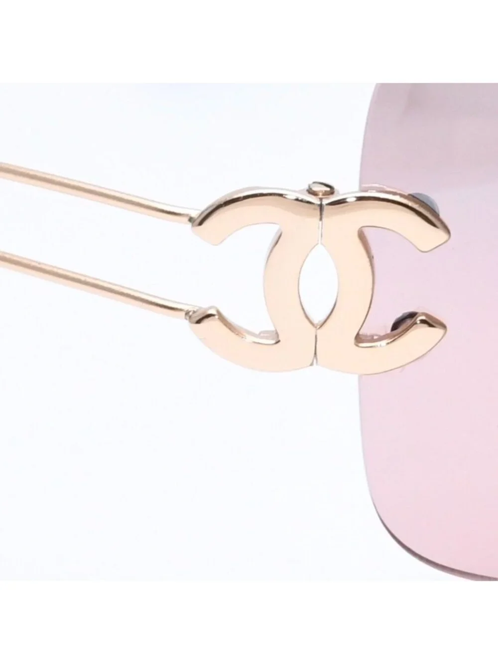 Chanel Rimless Sunglasses Eyewear CC Logo Brown Gold